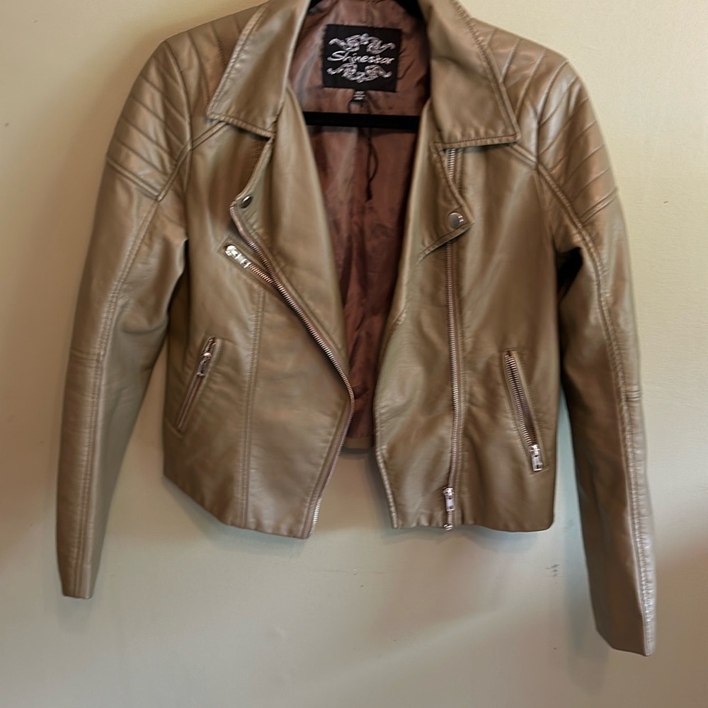 Olive green, fake leather jacket